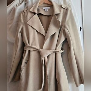 Magaschoni Faux Suede  Women's Belted Trench Coat - Light Beige